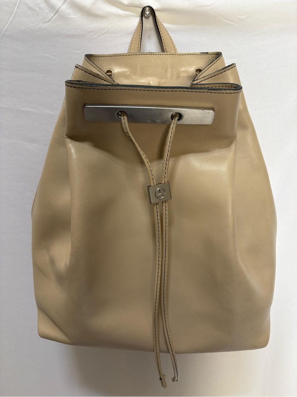 Rare Beige Mercedes Benz - Real Leather Drawstring Backpack